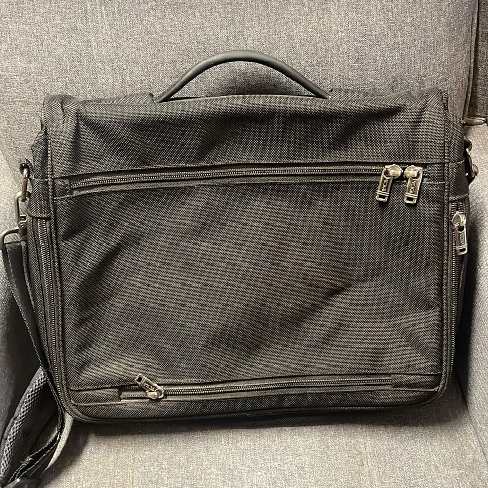 Tumi FXT Ballistic Black Nylon Pushlock Briefcase Messenger Laptop Bag